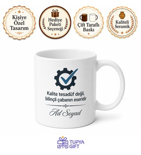 Kişiye Özel İsimli Kalite Güvence Müdürü Tasarımlı Baskılı Kahve Kupası Hediye