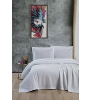 Klimalı Pike,%100 Pamuk Petekli Pike, Dörtmevsim Pike Tek Kişilik 170x240 Beyaz
