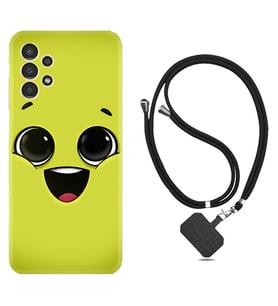 Samsung Galaxy M14 Kılıf Resimli Boyun Askılı İpli Desenli Silikon Series White Green 1833