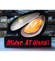 Midye Atölyesi Görselli Yazılı Tabela 3D Led Neon Etkili Işıklı Tabela 30X45 CM Tek Taraflı