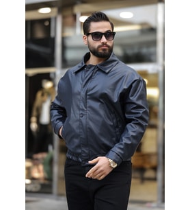 Vintage Oversize Erkek Siyah Deri Ceket