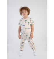 Kız Çocuk Araba-Palmiye Desen Pamuklu Tulum (Kahverengi)