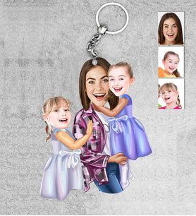 Kişiye Özel Anne Kızlar Ahşap Anahtarlık-1