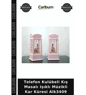 Özel Üretim Dekoratif Hediye Yılbaşı Telefon Kulübeli Kış Masalı Işıklı Müzikli Kar Küresi Alk3409