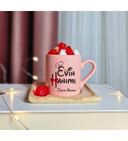 Evin Hanımı Tasarımlı Kişiye Özel Pembe Türk Kahvesi Fincanı