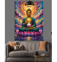 Buda Mor Lotusta Otururken Meditasyon Hali Dekoratif Kanvas - Mdf Ahşap Tablo