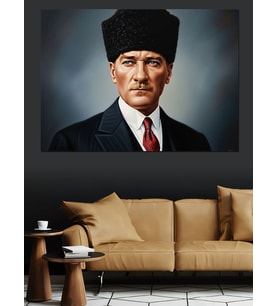 Atatürk Siyah Beyaz Portre Dekoratif Kanvas - Mdf Ahşap Tablo