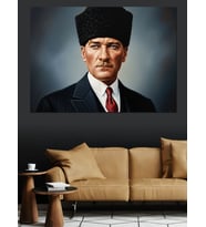 Atatürk Siyah Beyaz Portre Dekoratif Kanvas - Mdf Ahşap Tablo