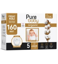 Pure Baby Organik Bebek Bezi 5 Beden 11-20 KG Junior 160 Adet Avantaj Fırsat Pk