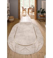 Dijital Baskılı Kaymaz Taban Yıkanabilir Oval Salon Halısı Mutfak Halısı Yolluk NDO-SD-532 (Krem)