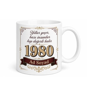 İsme Özel 1980 Doğumlu Yazılı Baskılı Kupa Bardak Doğum Günü Hediye