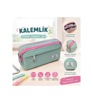 Yeşil 3 Bölmeli Ravel Paraşüt Kumaş Kalem Çantası 21x10.5 cm