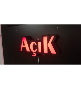 Açık Yazılı Kırmızı Tabela 3D Led Neon Etkili Işıklı Tabela 30X45 CM Tek Taraflı