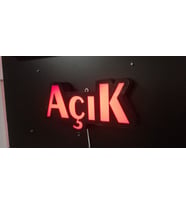 Açık Yazılı Kırmızı Tabela 3D Led Neon Etkili Işıklı Tabela 30X45 CM Tek Taraflı