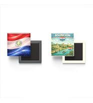 Buzdolap Magnetleri - Paraguay Bayrağı ve Asunción Retro Tema - 2'li Set Magneti