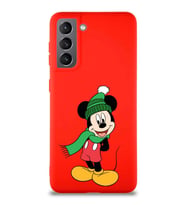 Samsung Galaxy S21 Soft Premier Kapak Mickey Mouse-G Tasarımlı Silikon Kılıf - Kırmızı (Şeffaf)