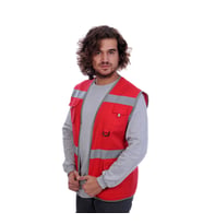 İşçi Çok Cepli Reflektörlü  Alet Yeleği Kırmızı / Gri (Renksiz)