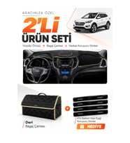 HYUNDAİ SANTA FE (2012-2017) Uyumlu Torpido Örtüsü + Deri Bagaj Çantası + Sticker Seti - Siyah Bej