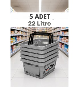 5 ADET / 22 Litre Plastik Market Alışveriş Sepeti Profesyonel Market Mağaza El Sepeti Gri