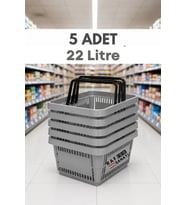 5 ADET / 22 Litre Plastik Market Alışveriş Sepeti Profesyonel Market Mağaza El Sepeti Gri