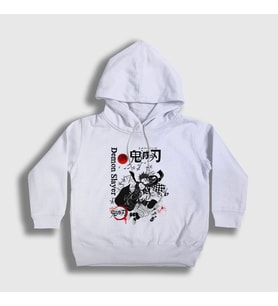 Presmono Unisex Çocuk Beyaz Tanjiro Nezuko V2 Anime Demon Slayer Kimetsu No Yaiba Kapüşonlu Sweatshirt 308992tt