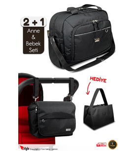 Stylo X Pro Stroller Bebek Arabası Çantası+Urban Anne Bebek Bakım Omuz Çantası Termos Çanta Hediyeli (Siyah)