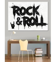 Rock Roll Siyah Yazı Dekoratif Kanvas - Mdf Ahşap Tablo