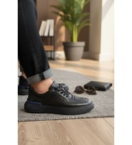 Enoch Hakiki Deri Mavi Detaylı Günlük Erkek Sneaker Ortopedik Taban