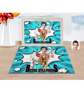 BK Gift Kişiye Özel Beyaz Atlı Prens Karikatürlü 1000 Parça Profesyonel Puzzle-1