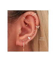 3 Adet Mini Tektaş Cerrahi Çelik Piercing Tragus Helix Kıkırdak Conch Gold - Gümüş Renk 8 mm 2mm Taş