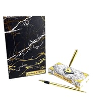 Premium İsimli Ofis Seti - Mermer Tasarımlı Defter ve Mermer Tasarımlı Kaideli İmza Kalemli (Model 1)
