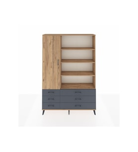 Arges Dolap 8 Raflı 6 Çekmeceli Tek Kapaklı  132x30x195 Çam-Çam/Antrasit