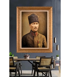 Altın Varaklı Çerçeveli Paspartulu Atatürk Tablo DC1281 (Gold)