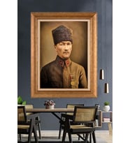 Altın Varaklı Çerçeveli Paspartulu Atatürk Tablo DC1281 (Gold)