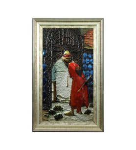 e38 EL İŞÇİLİĞİ KAPLUMBAĞA TERBİYECİSİ ALİMİNYUM KABARTMA TABLO 48x77 cm-6385
