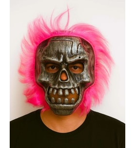 Wild Skull - Gümüş Kafatası Pembe Saçlı İskelet Maske