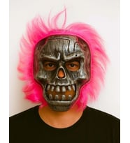 Wild Skull - Gümüş Kafatası Pembe Saçlı İskelet Maske