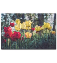 Cakapuzzle Sarı ve Kırmızı Laleler Flu Arkaplan Puzzle Yapboz MDF (Ahşap) (120 Parça)