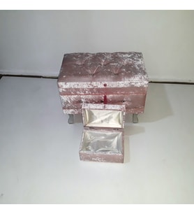 Çeyiz Sandık 12351 Kapitone KÜÇÜK Model 2li PEMBE Kadife Kumaş İçi tela El Yapım