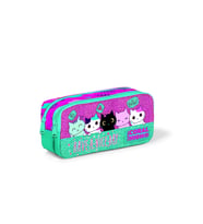 Kids Pembe Su Yeşili Kedi Desenli Simli Iki Bölmeli Kalem Çantası (Yeşil-Pembe)