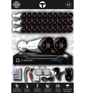 TURKNO 32 Kameralı Galia 32 Dış Kamera Set HDD'siz Full HD Gece Görüşlü Güvenlik Kamerası Sistemi