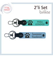 Veterinerlik Mezununa Sevimli Mezuniyet Hediyesi, Kalpli Pati Desenli Anahtarlık Seti, Turkuaz-Mavi