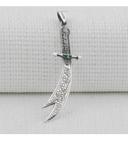 Yeşil Taşlı Zulfikar 925 Ayar Gümüş Erkek Kolye