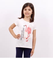 Kız Çocuk Tişört Flamingo Baskılı (Ekru)