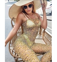 Fastieshop Leopar Desenli Ağı Açık Vücut Çorabı (Siyah-Sarı)