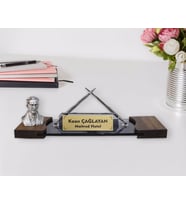 BK Gift Kişiye Özel Atatürk Saatli Kristal Masa İsimliği (Beyaz)