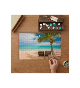 Deniz Kıyısı - Palm Ağaçı - Şezlong Tasarımı 240 parça Ahşap Puzzle Ahşap Kutuda MP05444
