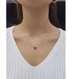 Kelebek Lazer Mineli Minimal Kolye (Karışık)