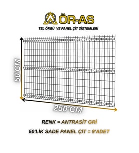 Antrastik Gri Bahçe Teli Panel Çit 50 cm x 250 cm = 9-Adet (Antrasit)