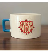 Süper Mom Kırmızı Baskılı Mavi Kulplu C Fincan